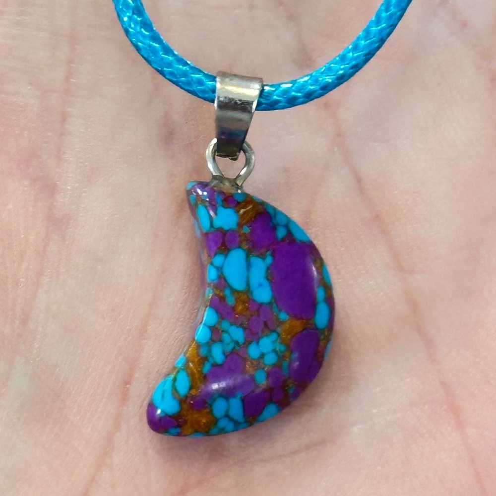 2/$20 Mosaic Jasper Stone. Blue purple & gold Crescent Moon pendant